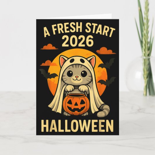 Halloween Cat Ghost Graphic - Fresh Start 2026  Kaart (Voorkant)