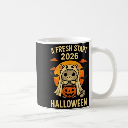 Halloween Cat Ghost Graphic - Fresh Start 2026  Koffiemok (Rechts)