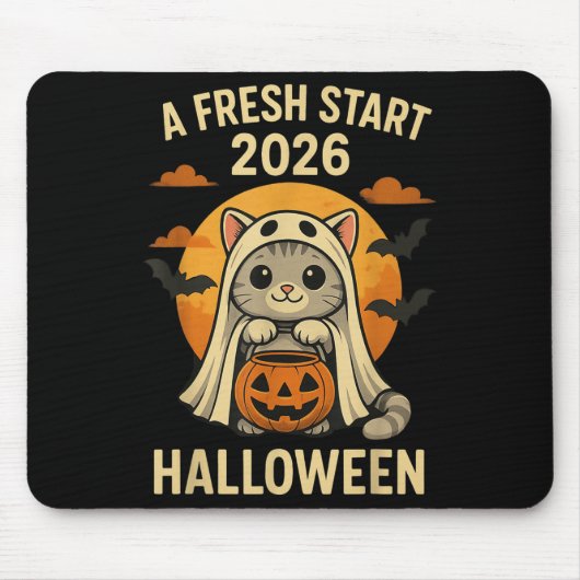 Halloween Cat Ghost Graphic - Fresh Start 2026 Muismat (Voorkant)