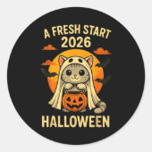 Halloween Cat Ghost Graphic - Fresh Start 2026  Ronde Sticker (Voorkant)