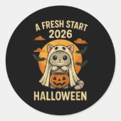 Halloween Cat Ghost Graphic - Fresh Start 2026  Ronde Sticker (Voorkant)