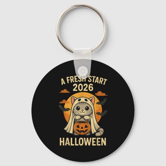 Halloween Cat Ghost Graphic - Fresh Start 2026 Sleutelhanger (Voorkant)