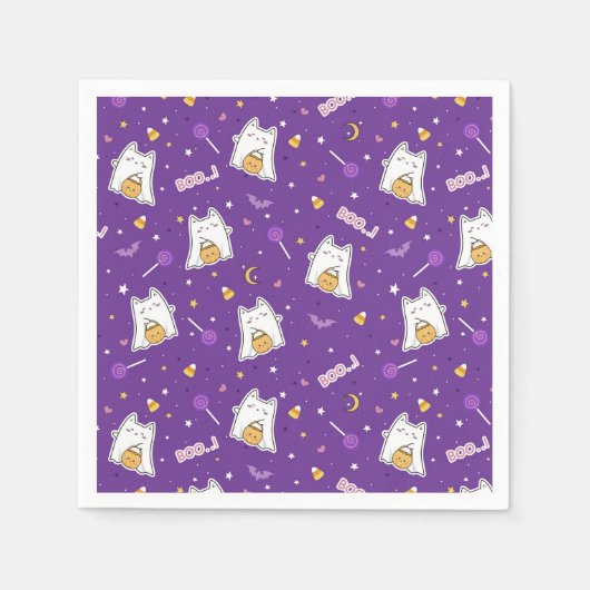 Halloween Cat Ghost Napkins Servet (Voorkant)