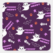 Halloween Cat Ghost Vierkante Sticker (Voorkant)