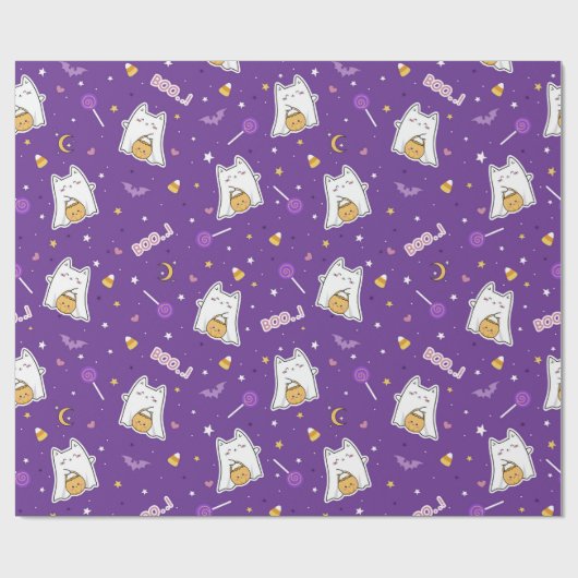 Halloween Cat Ghost Wrapping Paper Roll Cadeaupapier (Vlak)