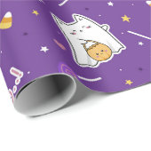 Halloween Cat Ghost Wrapping Paper Roll Cadeaupapier (Rol Hoek)