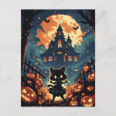 Halloween Cat Girl at the Haunted House Briefkaart (Voorkant)