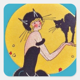 Halloween Cat Girl en Black Cat Vierkante Sticker