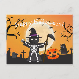 Halloween Cat Grim Reaper Briefkaart