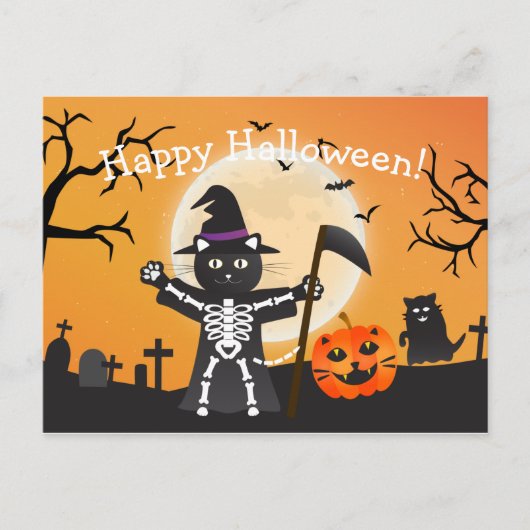 Halloween Cat Grim Reaper Briefkaart (Voorkant)