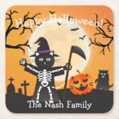 Halloween Cat Grim Reaper Kartonnen Onderzetters (Voorkant)