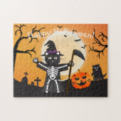 Halloween Cat Grim Reaper Legpuzzel (Horizontaal)