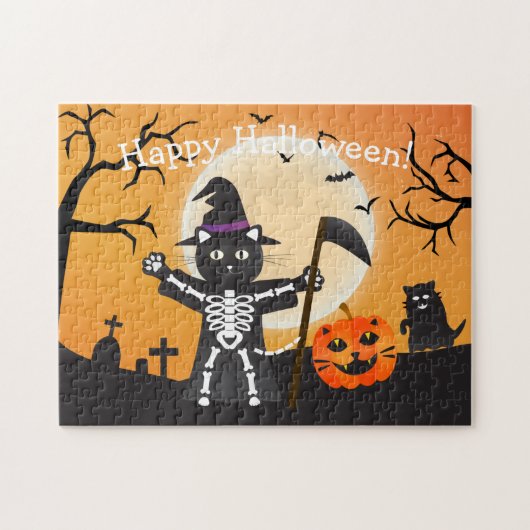 Halloween Cat Grim Reaper Legpuzzel (Horizontaal)