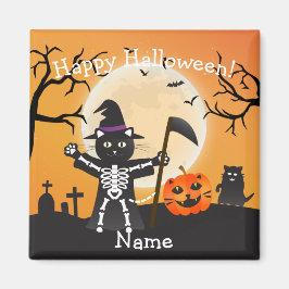 Halloween Cat Grim Reaper Magneet