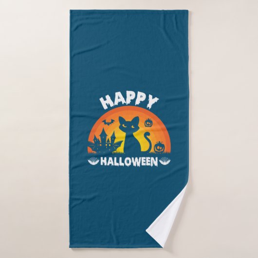 Halloween Cat Happy Halloween Birthday Badhanddoek (Badhanddoek)