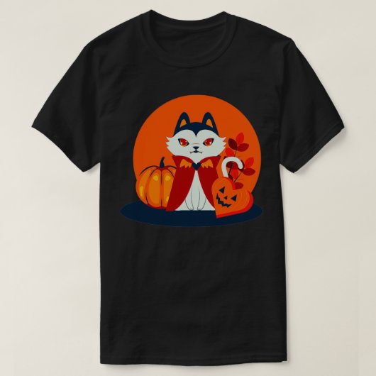 Halloween cat head dressed as a pumpkin 2 t-shirt (Design voorkant)