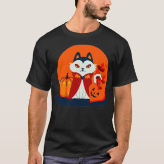 Halloween cat head dressed as a pumpkin 2 t-shirt