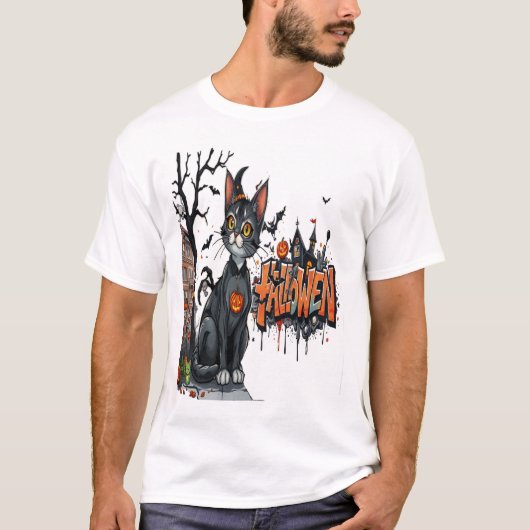 halloween cat horror art graffiti t-shirt (Voorkant)
