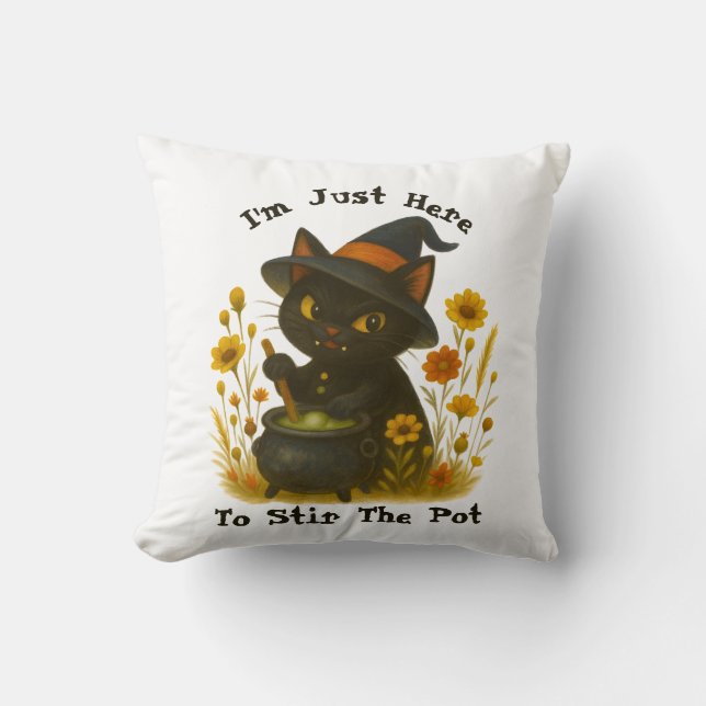 Halloween Cat - Ik ben hier om de pot te roeren Kussen (Voorkant)