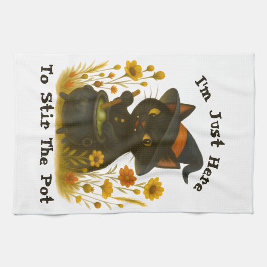 Halloween Cat - Ik ben hier om de pot te roeren Theedoek (Horizontaal)