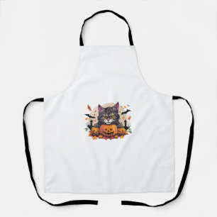 Halloween Cat illustratie met pompoenen Schort
