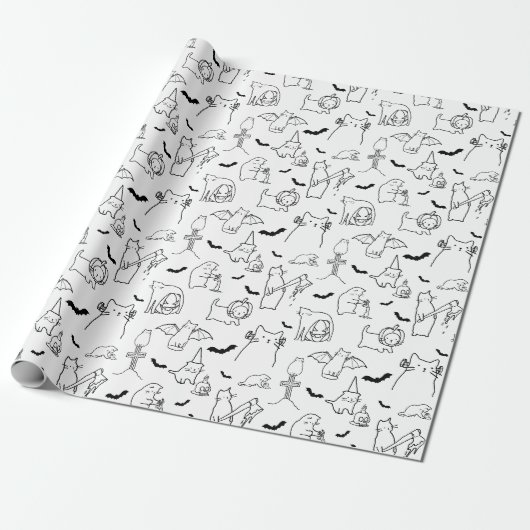 Halloween Cat Illustration Wrapping Paper Cadeaupapier (Uitgerold)