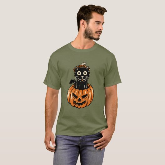 Halloween Cat In Pumkin T-Shirt (Voorkant volledig)