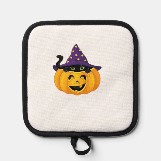 Halloween Cat in Pumpkin � Cute Black Kitten Stick Pannenlap (Voorkant)