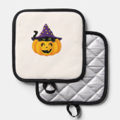 Halloween Cat in Pumpkin � Cute Black Kitten Stick Pannenlap (Voorkant / Achterkant)