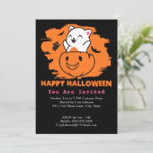 Halloween Cat in Pumpkin, Ghost Bats Black Sinaasa Kaart (Staand voorkant)