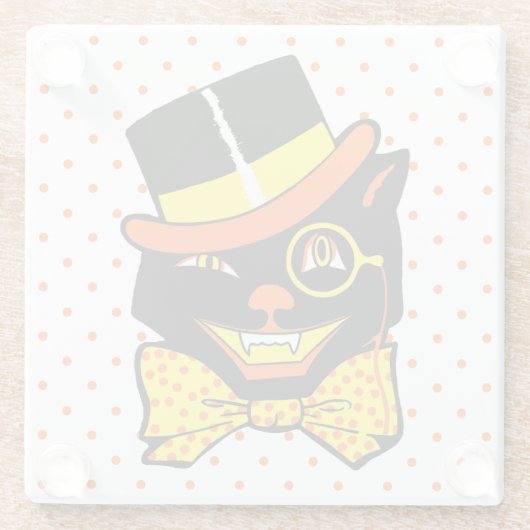  Halloween Cat in Top Hat Glazen Onderzetter (Achterkant)
