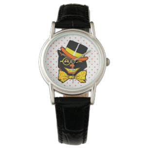  Halloween Cat in Top Hat Horloge