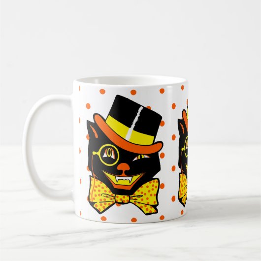  Halloween Cat in Top Hat Koffiemok (Links)