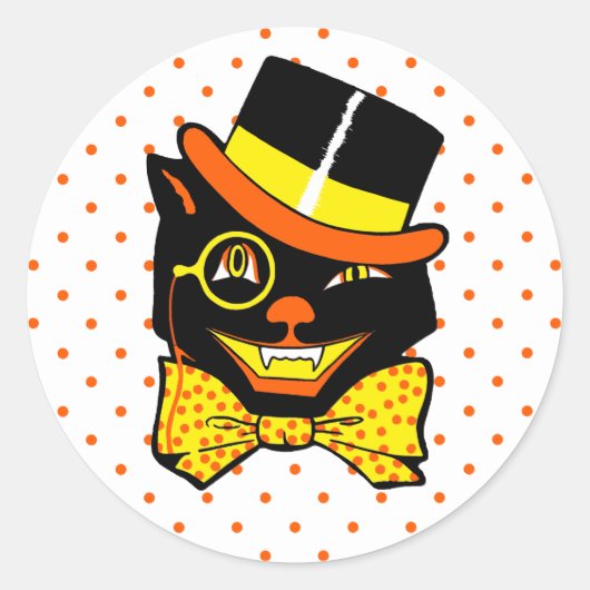 Halloween Cat in Top Hat Ronde Sticker (Voorkant)