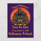Halloween Cat in Witch Pet Abra Cadabra Aankondigingskaart (Voorkant)