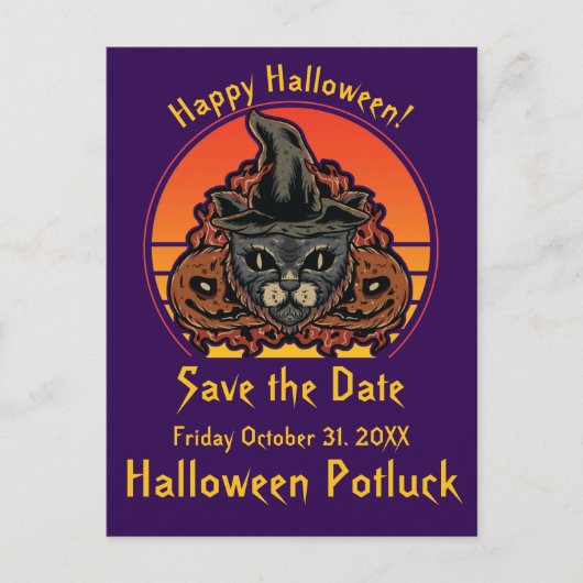 Halloween Cat in Witch Pet Abra Cadabra  Aankondigingskaart (Voorkant)