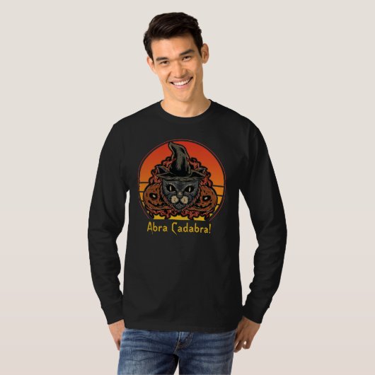 Halloween Cat in Witch Pet Abra Cadabra  T-shirt (Voorkant volledig)