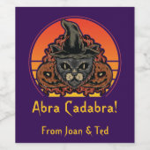 Halloween Cat in Witch Pet Abra Cadabra Wijn Etiket (Enkel label)
