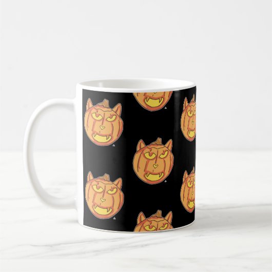 Halloween Cat Jack-o-Lantern Cartoon Pattern Art Koffiemok (Links)