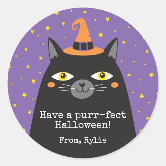 Halloween Cat Kinder Party Classic Ronde Sticker (Voorkant)