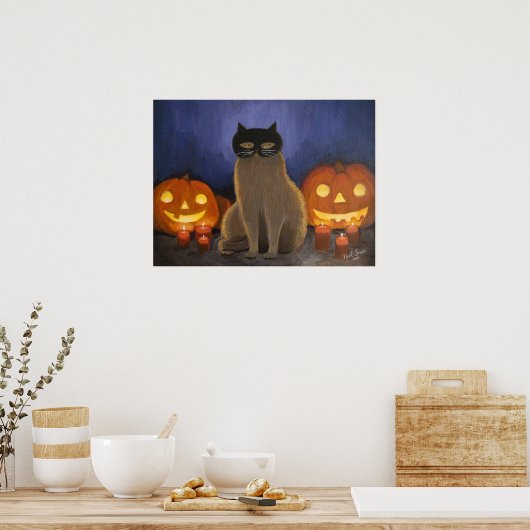 Halloween Cat Mask & Jack-o'-lantern Wall Art Poster (Keuken)