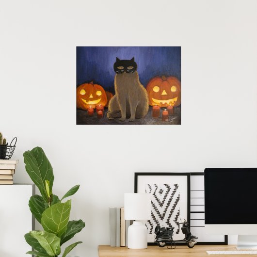 Halloween Cat Mask & Jack-o'-lantern Wall Art Poster (Thuiskantoor)