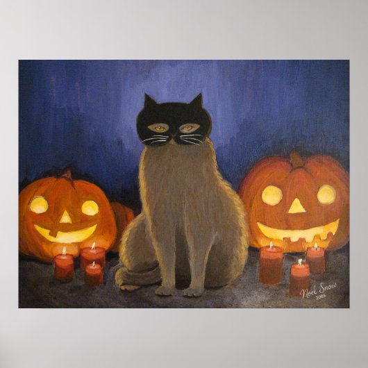 Halloween Cat Mask & Jack-o'-lantern Wall Art Poster (Voorkant)