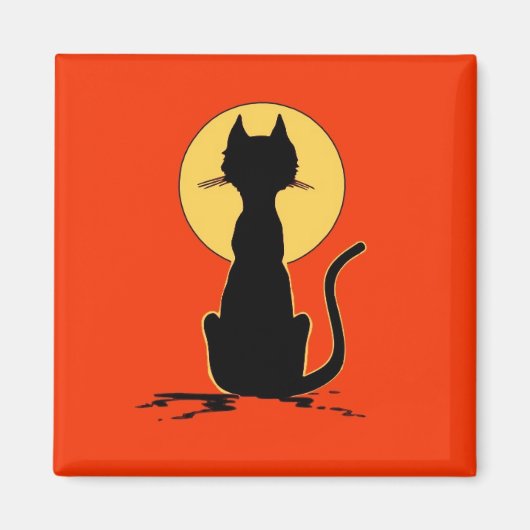 Halloween Cat met maan ~ Magneet (Voorkant)
