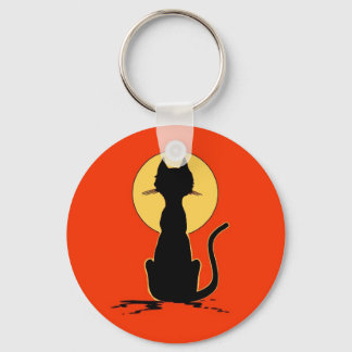 Halloween Cat met maan ~ Sleutelhanger