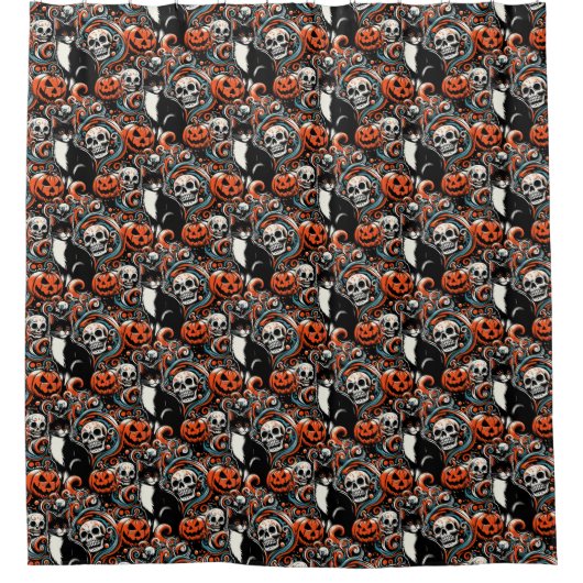 Halloween Cat met pompoenen Douchegordijn (Voorkant)