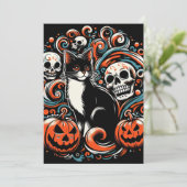 Halloween Cat met pompoenen Kaart (Staand voorkant)