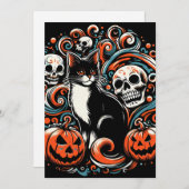 Halloween Cat met pompoenen Kaart (Voorkant / Achterkant)