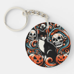 Halloween Cat met pompoenen Sleutelhanger