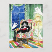 Halloween Cat Mouse Ghosts postcard Briefkaart (Voorkant)